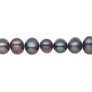 Freshwater pearl 1pkg1, semi-round, 14 inch dark purple peacock 7-9mm cultured