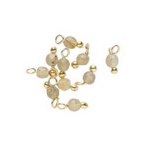 Drop, labradorite (natural) and gold-finished brass, 3x2mm with 2mm faceted round. Sold per pkg of 10.