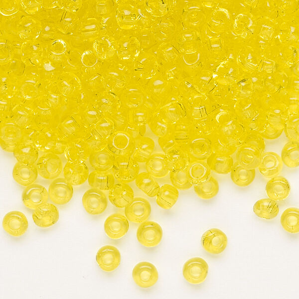 Seed bead, Dyna-Mites™, glass, transparent yellow, #6 round. Sold per 40-gram pkg. image number 0