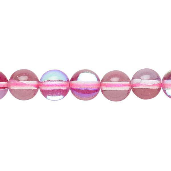 Bead, iridescent glass, transparent pink, 8mm round. Sold per 15-1/2" to 16" strand. image number 0