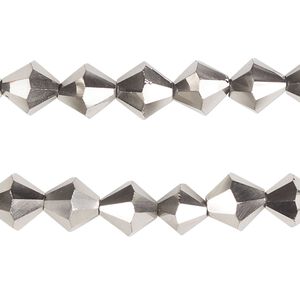 Bead, glass, opaque metallic silver, 8mm faceted bicone. Sold per pkg of (2) 13-inch strands, approximately 90 beads.