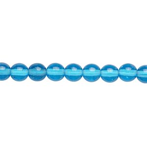 Bead, Czech glass druk, transparent turquoise blue, 6mm round. Sold per 15-1/2" to 16" strand.