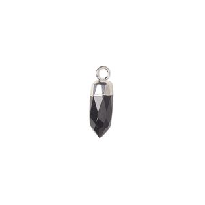 Drop, black onyx (dyed) and silver-plated copper, 12x5mm-14x6mm hand-cut faceted point. Sold individually.