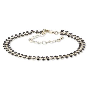 Bracelet, epoxy and gold-plated brass, black, 6.5mm wide with wreath design, 7-1/2 inches with 2-inch extender chain and lobster claw clasp. Sold individually.