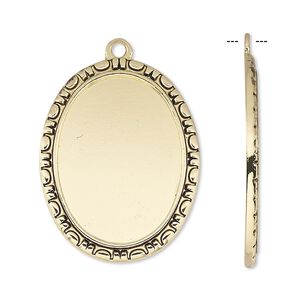 Focal, antique gold-finished "pewter" (zinc-based alloy), 31x24mm oval with rope edge and 25x18mm oval setting. Sold per pkg of 6.