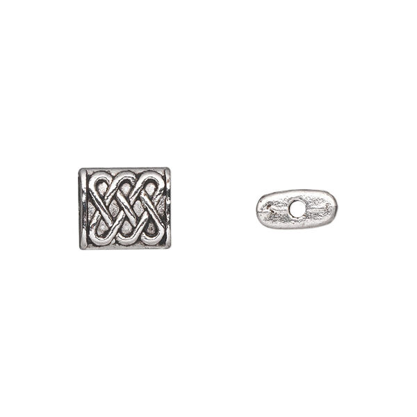 Bead, antique silver-plated "pewter" (zinc-based alloy), 10x8mm double-sided rectangle with Celtic weave. Sold per pkg of 20. image number 0