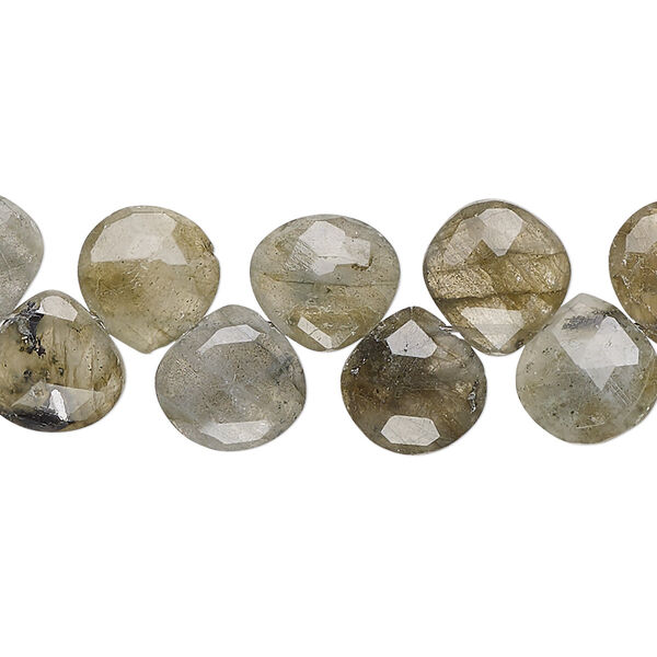 Bead, labradorite (natural), 9x8mm-11x10mm hand-cut top-drilled faceted puffed teardrop, C grade, Mohs hardness 6 to 6-1/2. Sold per 8-inch strand. image number 0