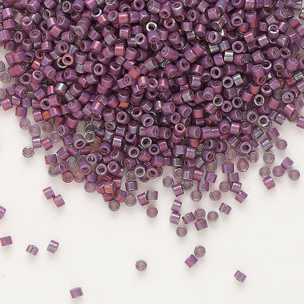 Seed bead, Delica®, glass, pkg/50g, #11 round, opaque metallic gold iris medium raspberry (DB-1012). image number 0