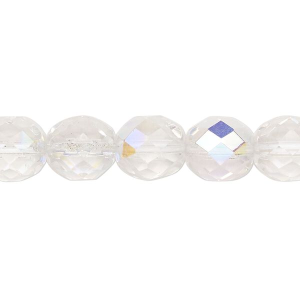 Bead, Czech fire-polished glass, translucent opal AB, 10mm faceted round. Sold per 15-1/2" to 16" strand. image number 0