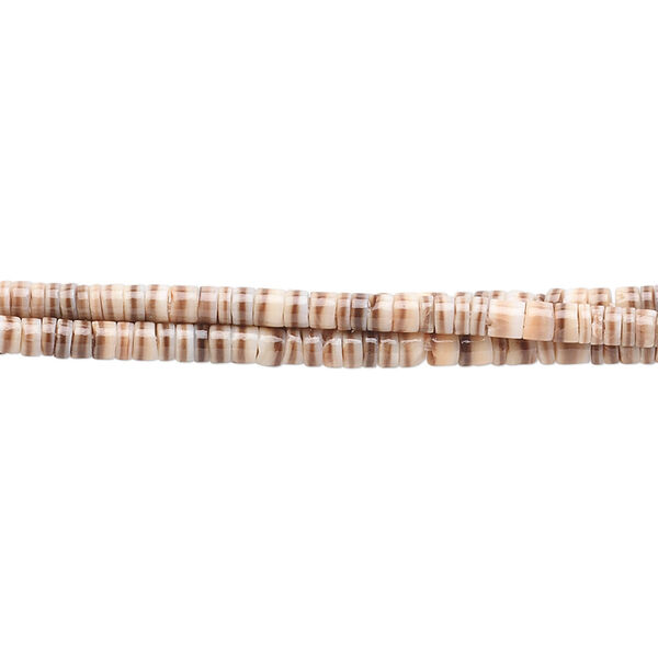 Bead, bat volute shell (natural), 2-3mm hand-cut heishi, Mohs hardness 3-1/2. Sold per 15-1/2" to 16" strand. image number 0