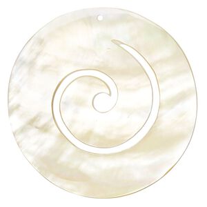 Focal, gold lip shell (natural), 50mm hand-cut top-drilled swirl round, Mohs hardness 3-1/2. Sold individually.