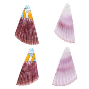 Focal, sea scallop shell / multi-shell / resin (dyed/assembled), mauve / turquoise blue / multicolored, 50x33mm single-sided right- and left-facing half shells, Mohs hardness 3-1/2. Sold per pkg of 2.