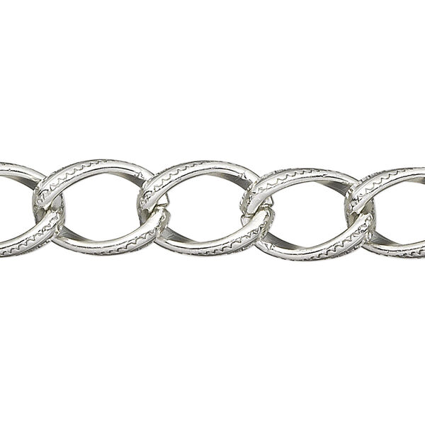 Chain, anodized aluminum, silver, 8mm textured curb. Sold per pkg of 25 feet. image number 0