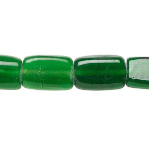 Bead, Czech glass, translucent green, 16x11mm flat rectangle. Sold per 8-inch strand, approximately 10 beads.
