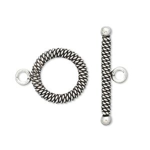 Clasp toggle 1pkg1 sterling silver, 16mm round, antiqued 1-strand