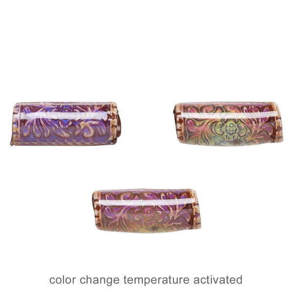 Bead, acrylic, multicolored, 16x7mm color-changing round tube with fancy design. Sold per pkg of 4. image number 1