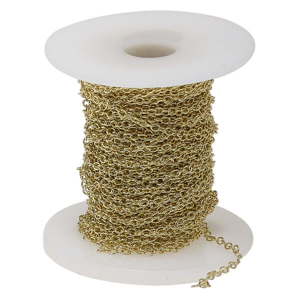 Chain, brass-plated steel, 2.2mm oval cable. Sold per 50-foot spool. image number 0