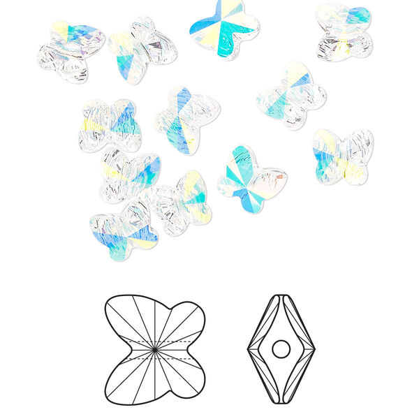 Bead 12pk crystal AB, Crystal Passions® 6x5mm butterfly 5754 image number 0