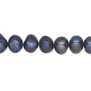 Freshwater 1pkg1, flat-sided potato pearl, 15 inch dark cobalt 9-11mm cultured