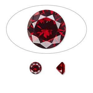 Gem, cubic zirconia, garnet red, 6mm faceted round, Mohs hardness 8-1/2. Sold per pkg of 2.