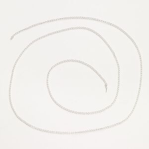 Chain, brass, pkg/34 inches, silver plate, 2mm curb.