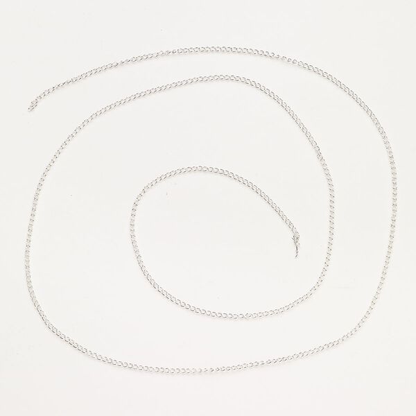 Chain, brass, pkg/34 inches, silver plate, 2mm curb. image number 0