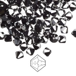 Bead 144pk jet hematite 2X, Preciosa Czech crystal 5mm bicone