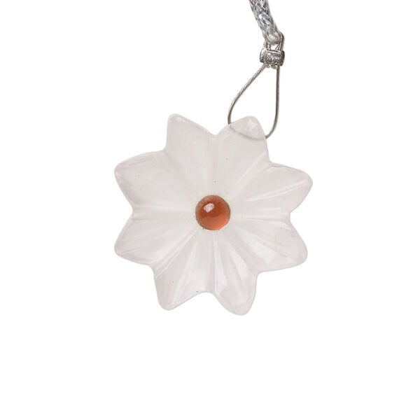 Light rose quartz / garnet 1pkg1, top-drilled hand-cut 1sided carved flower bead natural, 22mm image number 0