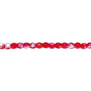 Bead, Czech fire-polished glass, light red AB, 3mm faceted round. Sold per pkg of 1,200 (1 mass).