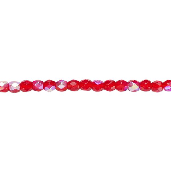 Bead, Czech fire-polished glass, light red AB, 3mm faceted round. Sold per pkg of 1,200 (1 mass). image number 0