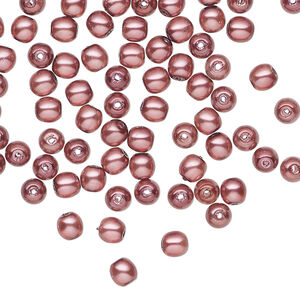 Bead, Czech pearl-coated glass druk 1pkg100, opaque mauve, 4mm round.