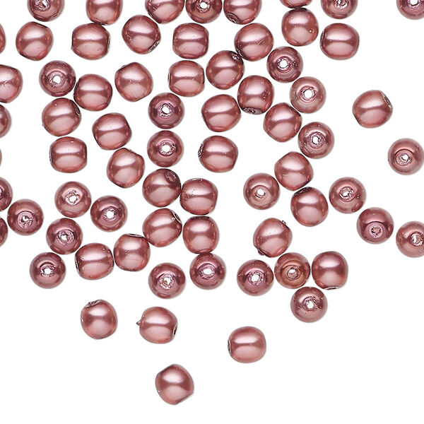 Bead, Czech pearl-coated glass druk 1pkg100, opaque mauve, 4mm round. image number 0