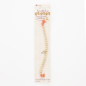 Bracelet component and charm, acrylic and gold-finished steel, pink and orange, 6mm wide with key and heart, 6 inches. Sold individually.