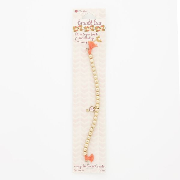 Bracelet component and charm, acrylic and gold-finished steel, pink and orange, 6mm wide with key and heart, 6 inches. Sold individually. image number 0