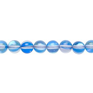 Bead, iridescent glass, transparent blue, 6mm round. Sold per 15-1/2" to 16" strand.
