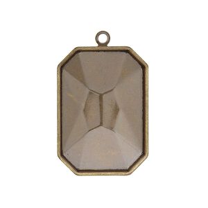 Drop, Almost Instant Jewelry®, antique gold-plated brass, 29x21mm rectangle with 27x18.5mm emerald-cut setting. Sold per pkg of 2.