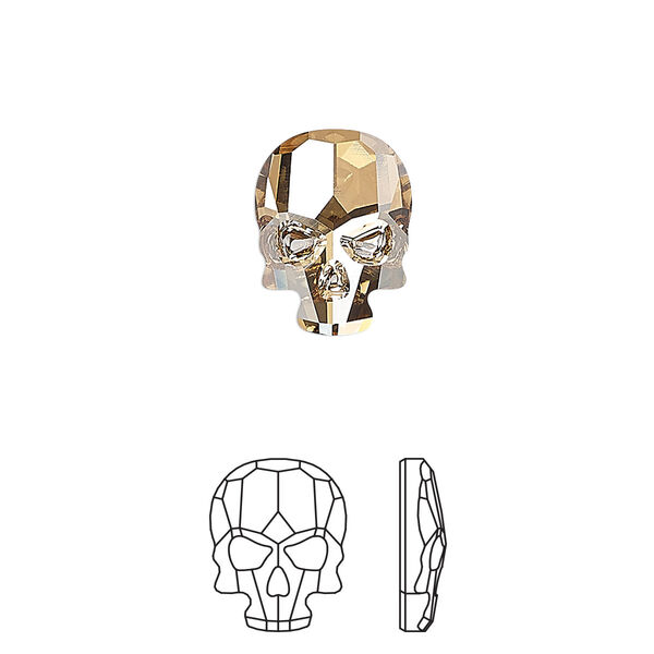 Flat back 1pk crystal golden shadow foil back, Crystal Passions® 14x10.5mm skull 2856 image number 0