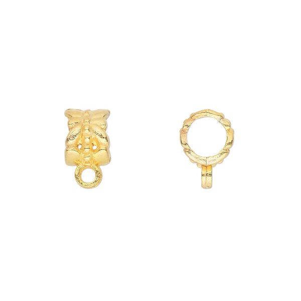 Bead, gold-finished "pewter" (zinc-based alloy), 8x6mm tube with dragonfly design and closed loop. Sold per pkg of 50. image number 0