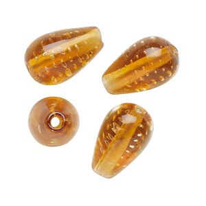 Bead, lampworked glass, translucent gold, 17x11mm teardrop. Sold per pkg of 4.