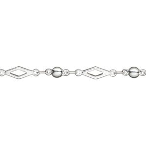 Chain 1pkg1 silver-plated diamond, 4mm open / 3.5mm ball, brass 5 foot unfinished