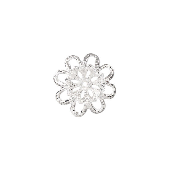 Component, silver-finished brass, 16x15.5mm single-sided flower. Sold per pkg of 20. image number 0