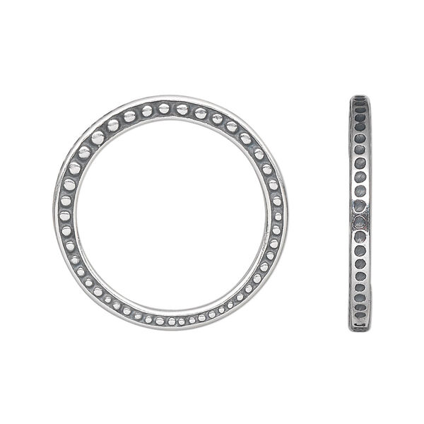 Component, JBB Findings, antique silver-plated pewter (tin-based alloy), 24.5mm double-sided graduated textured round with dot design. Sold per pkg of 2. image number 0