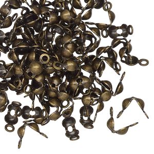 Bead tip, antique gold-finished brass, 8x4mm bottom clamp-on with open loop. Sold per pkg of 100.