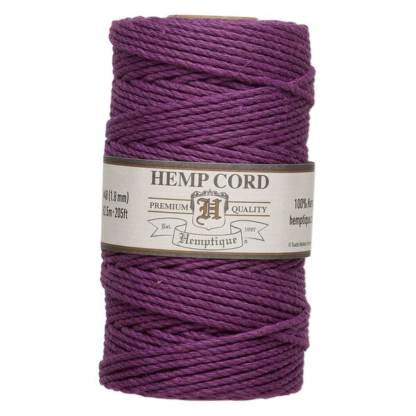 Cord, Hemptique®, polished hemp, dark purple, 1.8mm, 48-pound test. Sold per 205-foot spool. image number 0