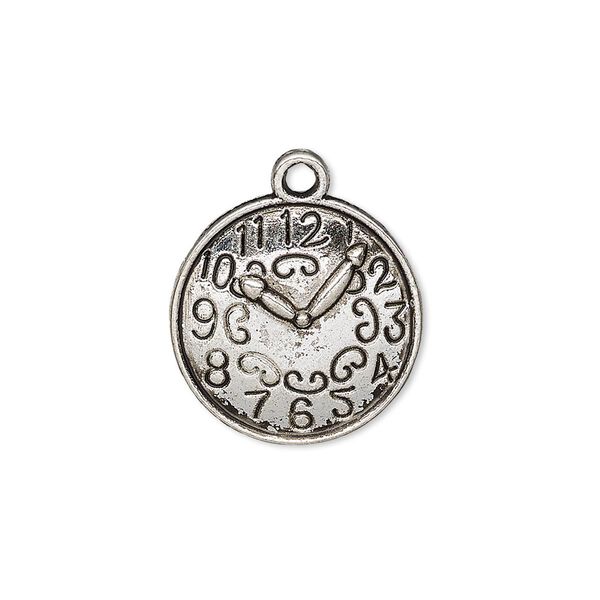 Charm, antique silver-plated "pewter" (zinc-based alloy), 18.5mm single-sided domed clock face. Sold per pkg of 10. image number 0