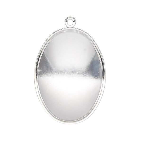Focal, Almost Instant Jewelry®, silver-plated brass, 32x23.5mm oval with 30x22mm oval setting. Sold per pkg of 2. image number 0