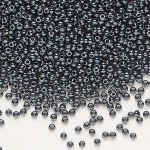 Seed bead, Preciosa Ornela Czech glass, pkg/50g, #11 rocaille, opaque hematite black, (49102).