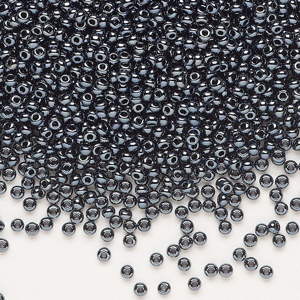 Seed bead, Preciosa Ornela Czech glass, pkg/50g, #11 rocaille, opaque hematite black, (49102). image number 0