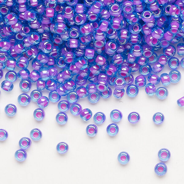 Seed bead, Preciosa Ornela Czech glass, pkg/500g, #8 rocaille, translucent pink-lined luster aquamarine, (61016). image number 0