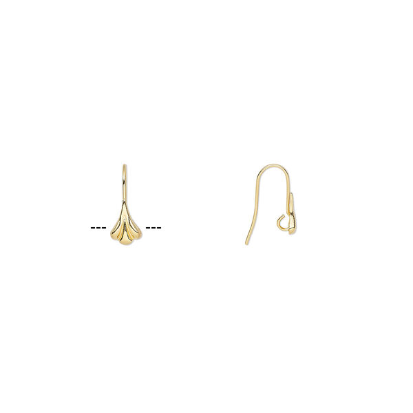 Ear wire, gold-plated brass, 17mm fishhook with 10x6.5mm flower and hidden open loop, 23 gauge. Sold per pkg of 50 pairs. image number 0